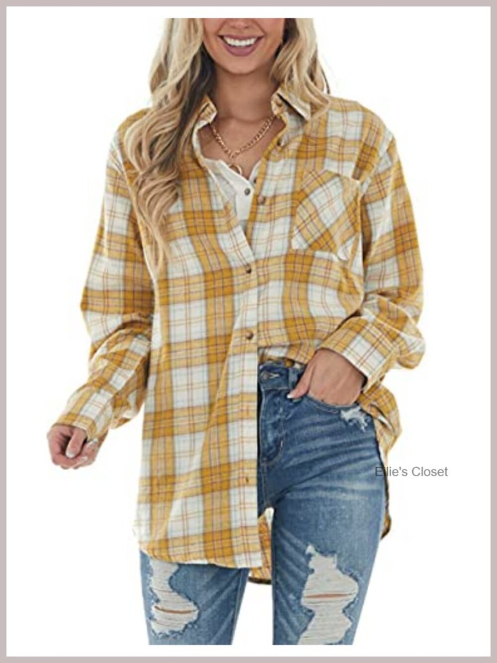 Women's Flannel Button Down Shirt Long Sleeve Casual Blouse with Pocket